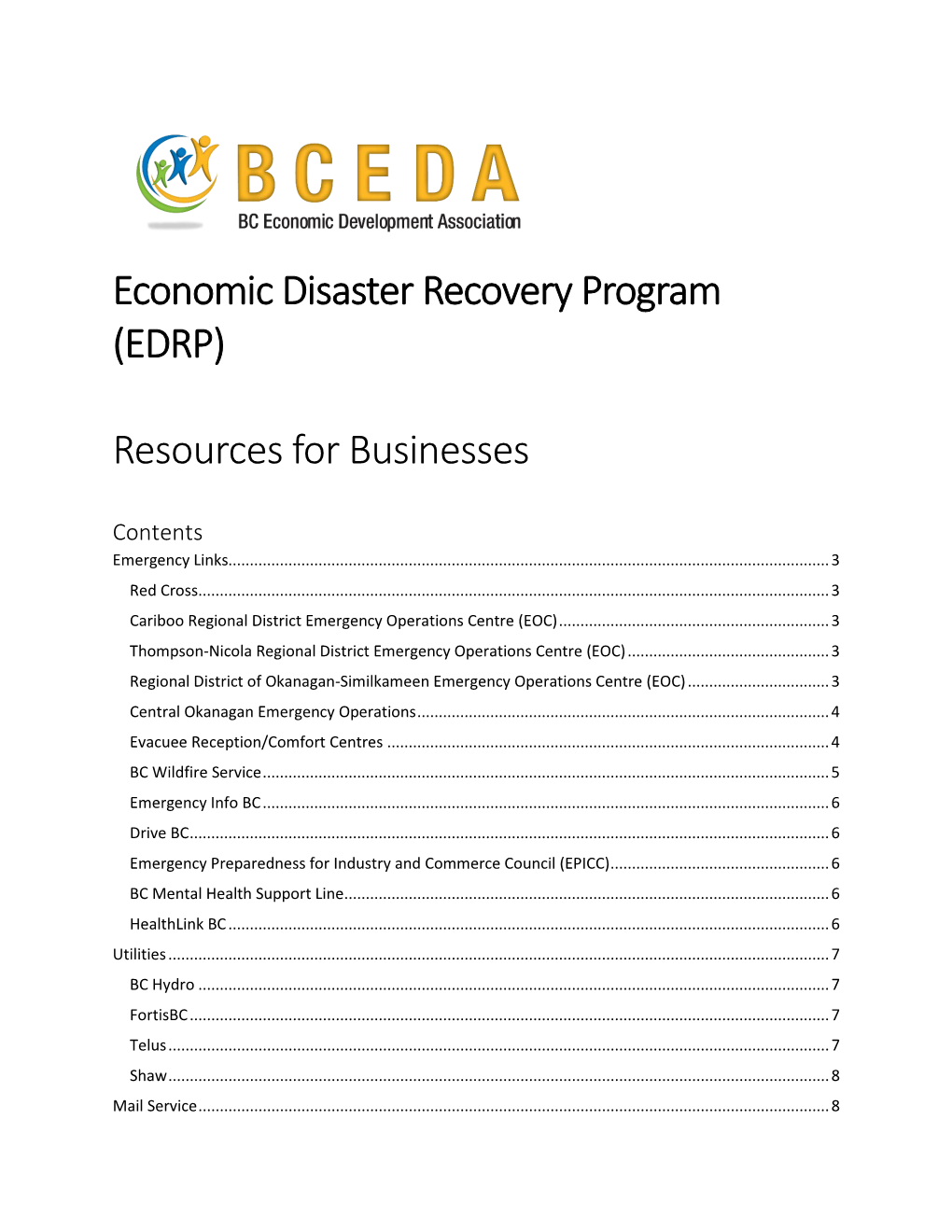 Economic Disaster Recovery Program (EDRP) Resources for Businesses