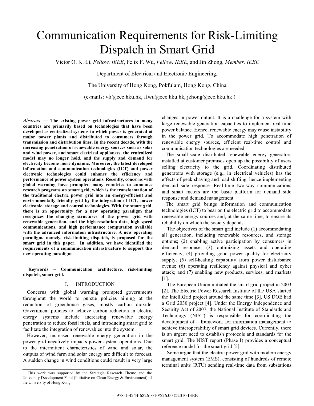 Communication Requirements for Risk-Limiting Dispatch in Smart Grid Victor O