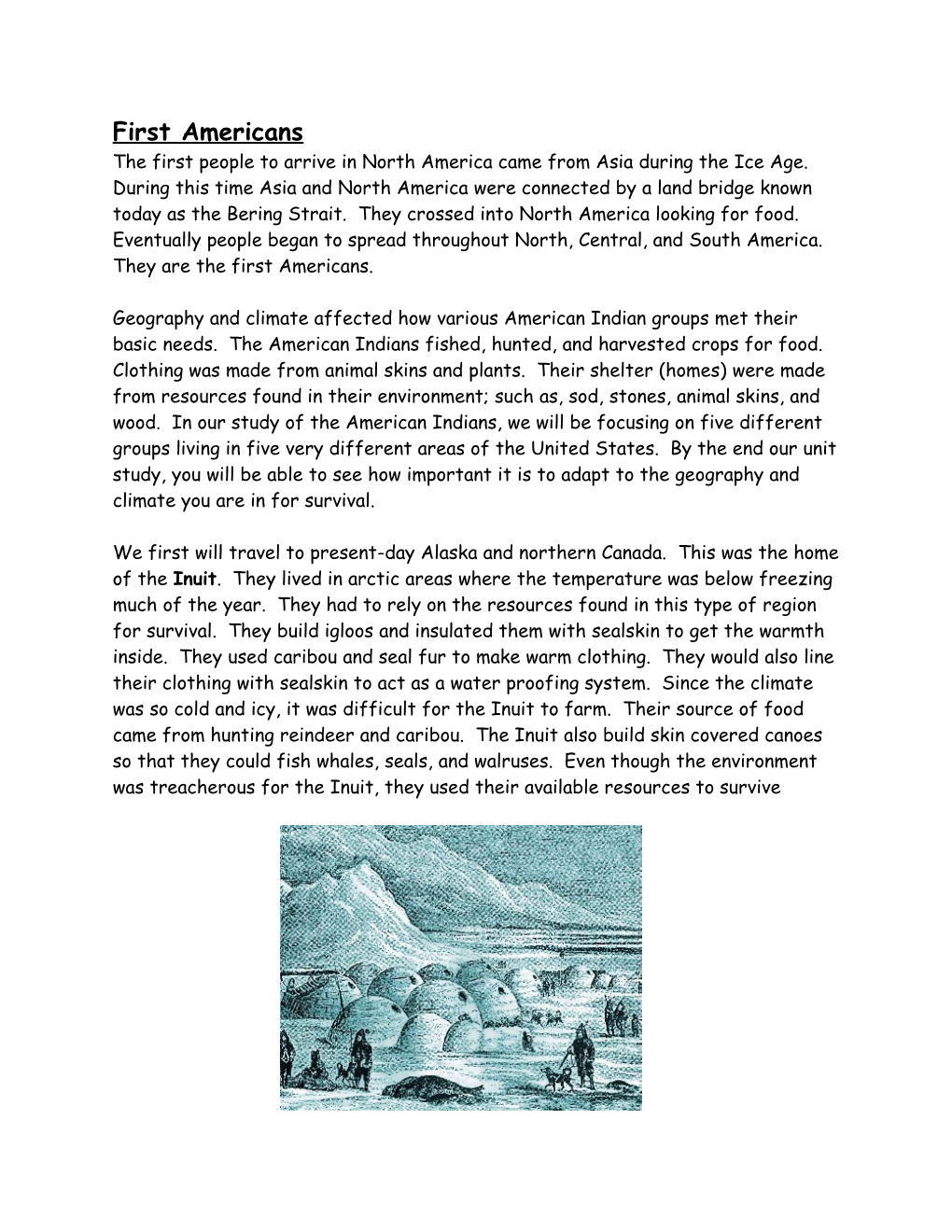 Directions: Using the Inuit Story As a Guide, Complete the Following Questions