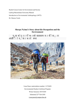 Sherpa Nyima's Story Occupation and the Environment