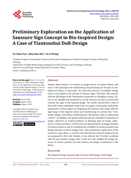 Preliminary Exploration on the Application of Saussure Sign Concept in Bio-Inspired Design: a Case of Tiantoushui Doll-Design