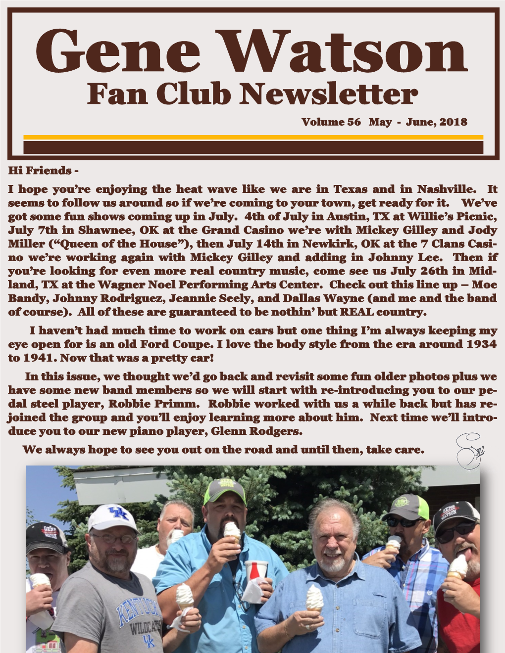 Fan Club Newsletter Volume 56 May - June, 2018