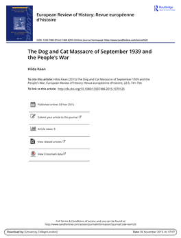 The Dog and Cat Massacre of September 1939 and the People's