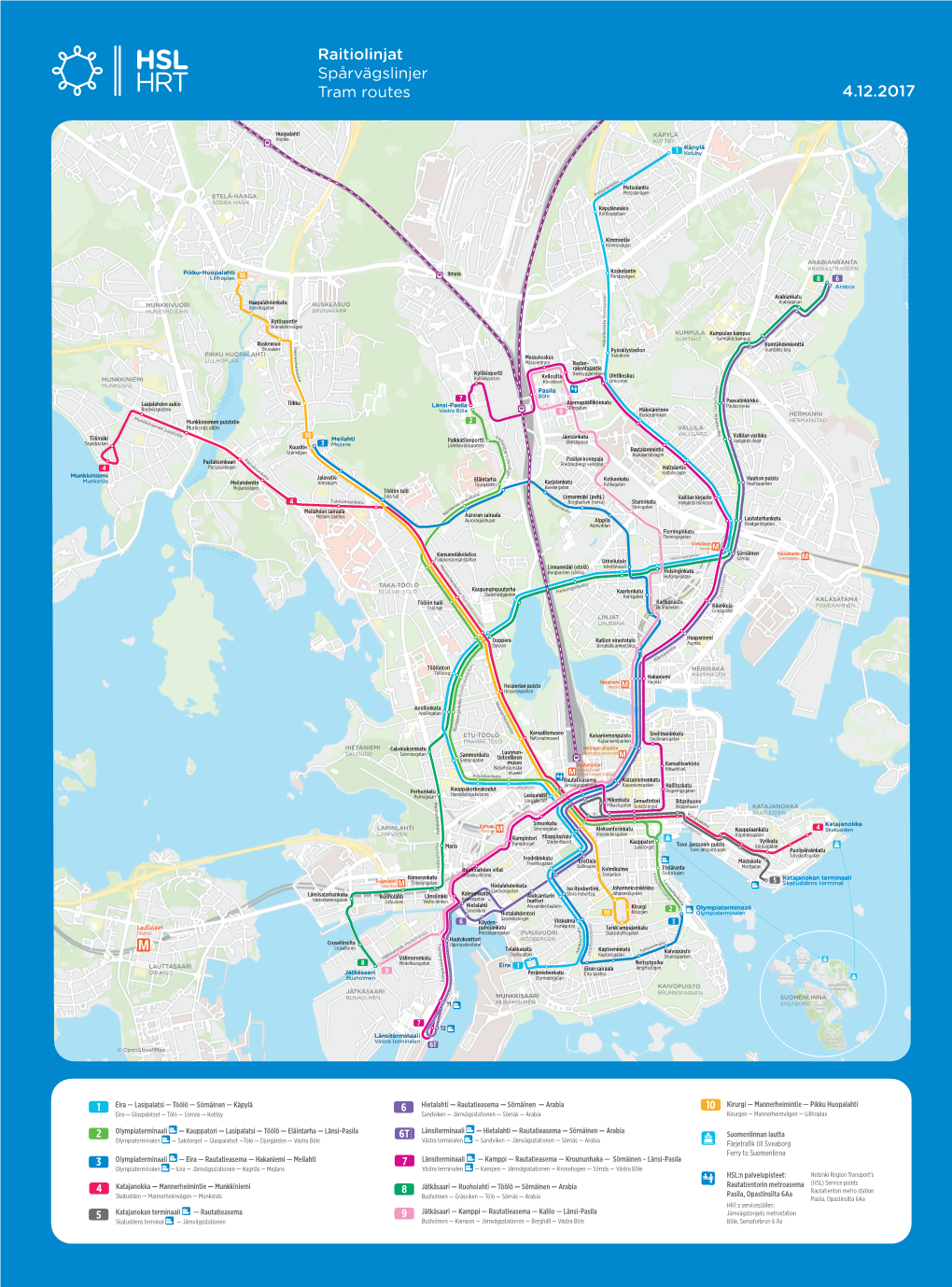 Raitiolinjat Spårvägslinjer Tram Routes 4.12.2017