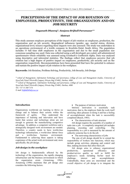 Perceptions of the Impact of Job Rotation on Employees, Productivity, the Organization and on Job Security