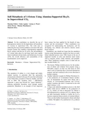 Self-Metathesis of 1-Octene Using Alumina-Supported Re2o7 in Supercritical CO2