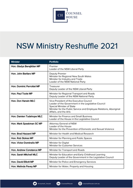NSW Ministry Reshuffle 2021