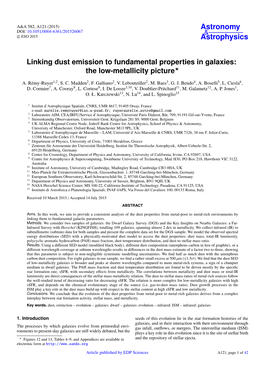 Linking Dust Emission to Fundamental Properties in Galaxies: the Low-Metallicity Picture?