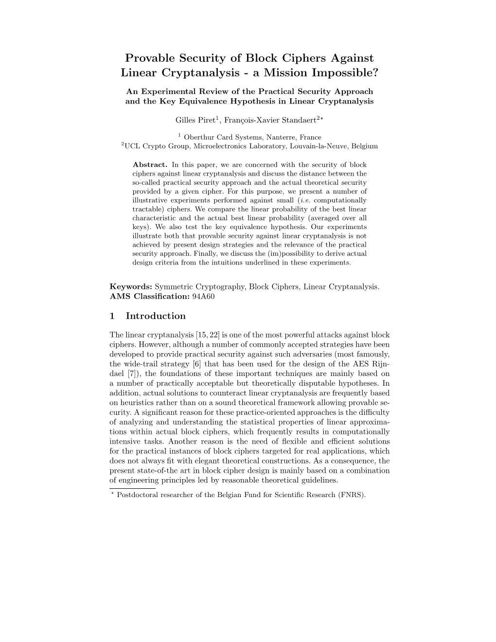 Provable Security of Block Ciphers Against Linear Cryptanalysis - a Mission Impossible?