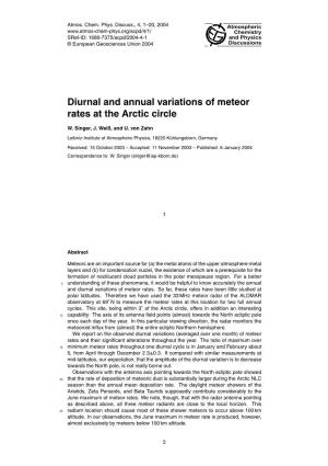 Diurnal and Annual Variations of Meteor Rates at the Arctic Circle