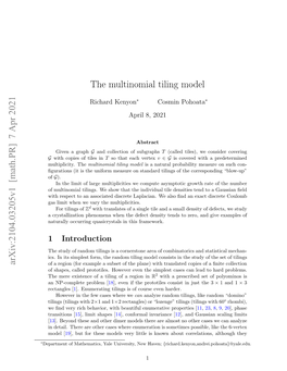 The Multinomial Tiling Model Arxiv:2104.03205V1 [Math.PR] 7