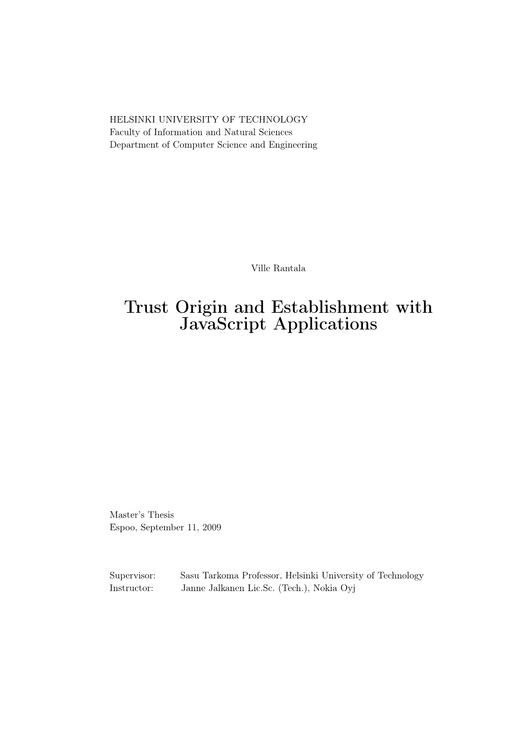 Trust Origin and Establishment with Javascript Applications