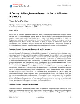 A Survey of Shanghainese Dialect: Its Current Situation and Future
