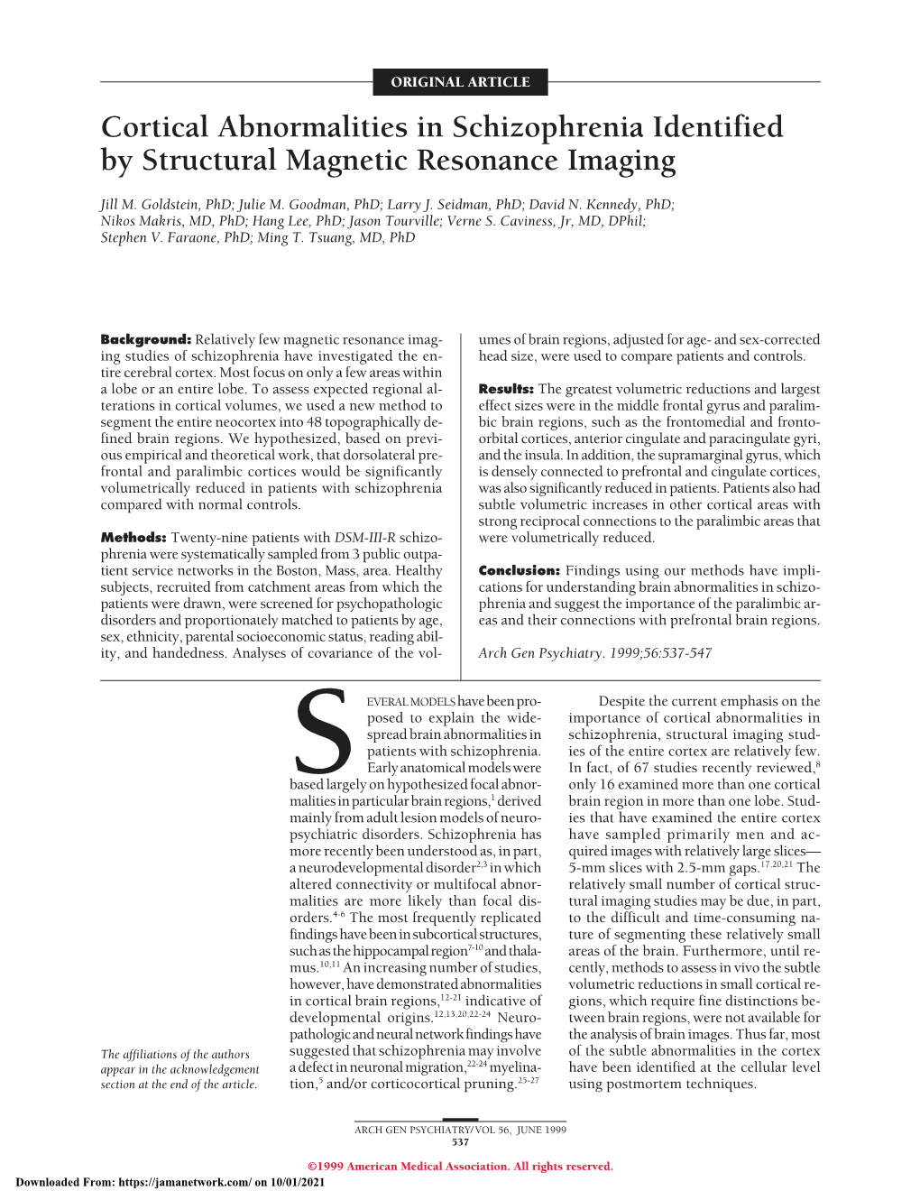 Cortical Abnormalities in Schizophrenia Identified by Structural Magnetic Resonance Imaging