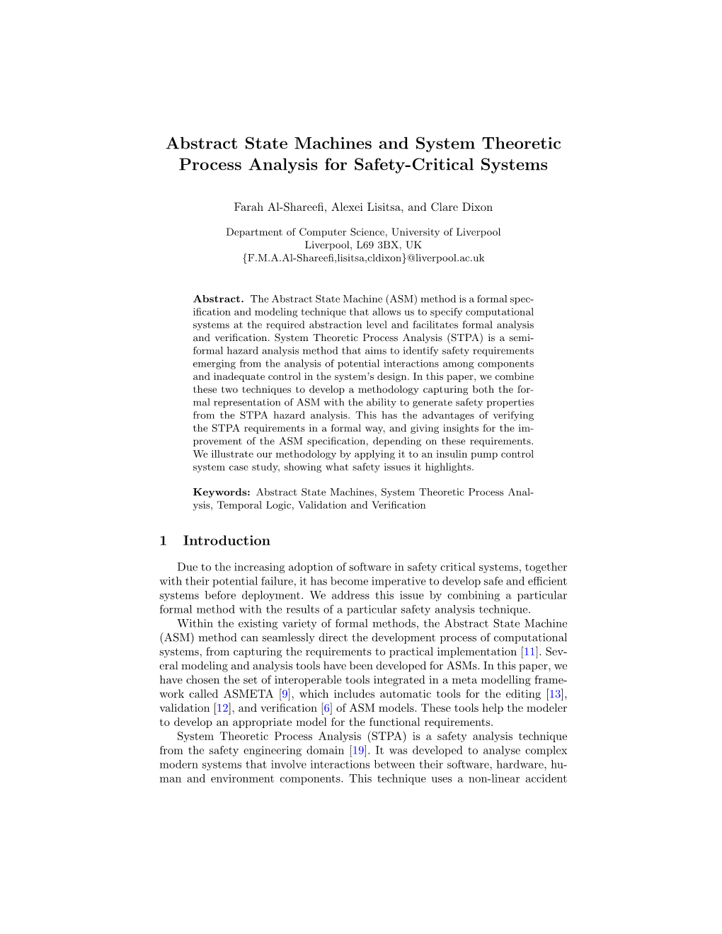 Abstract State Machines and System Theoretic Process Analysis for Safety-Critical Systems