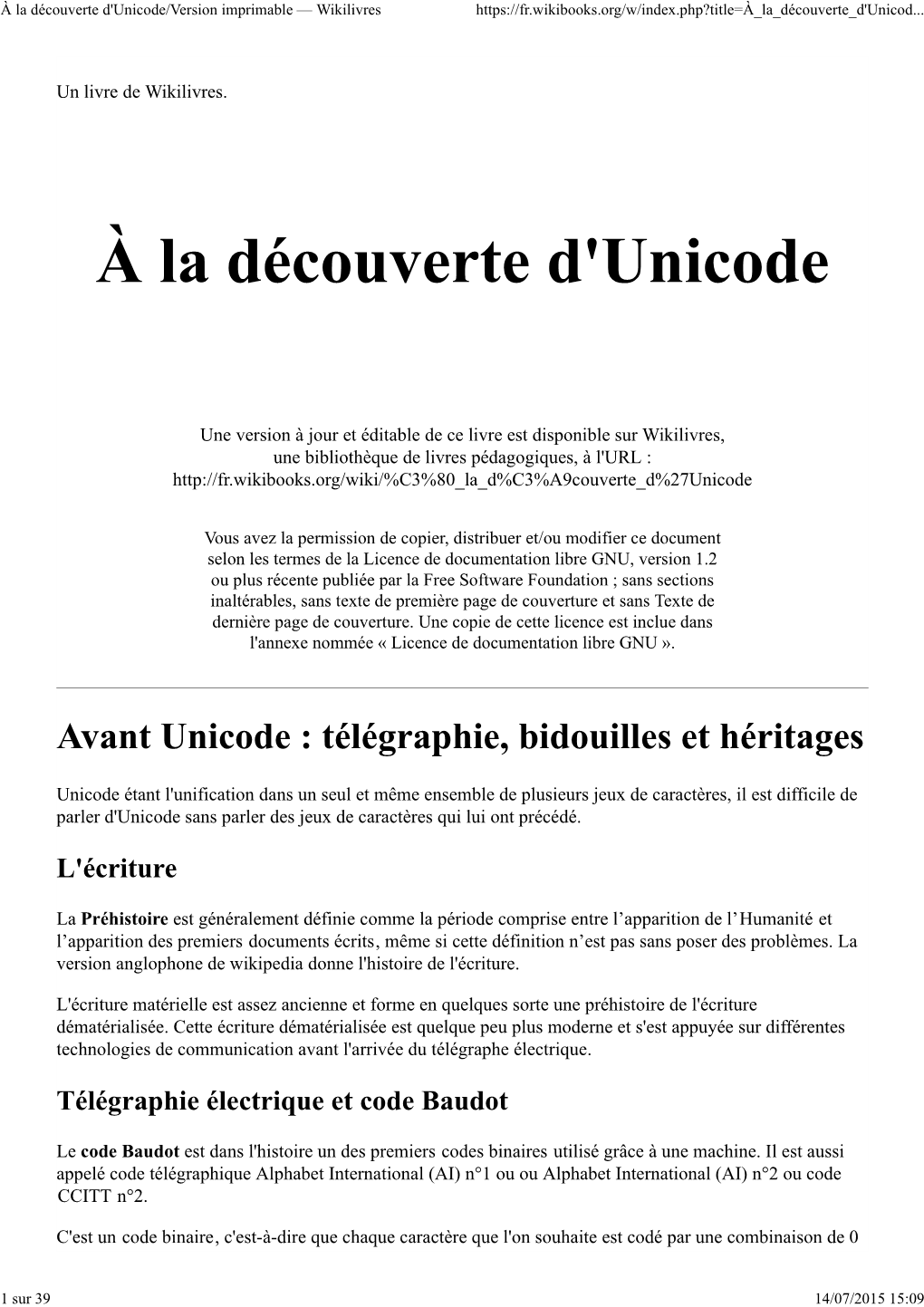 À La Découverte D'unicode/Version Imprimable — Wikilivres