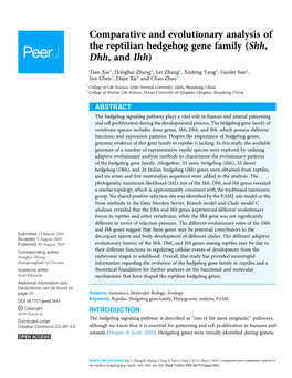 Comparative and Evolutionary Analysis of the Reptilian Hedgehog Gene Family (Shh, Dhh, and Ihh)