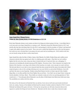 Super Smash Bros Ultimate Review Written By: Brian (Zyndae) Backus of 89 Bit Productions on 12/11/18