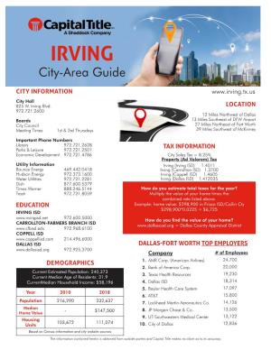 IRVING City-Area Guide