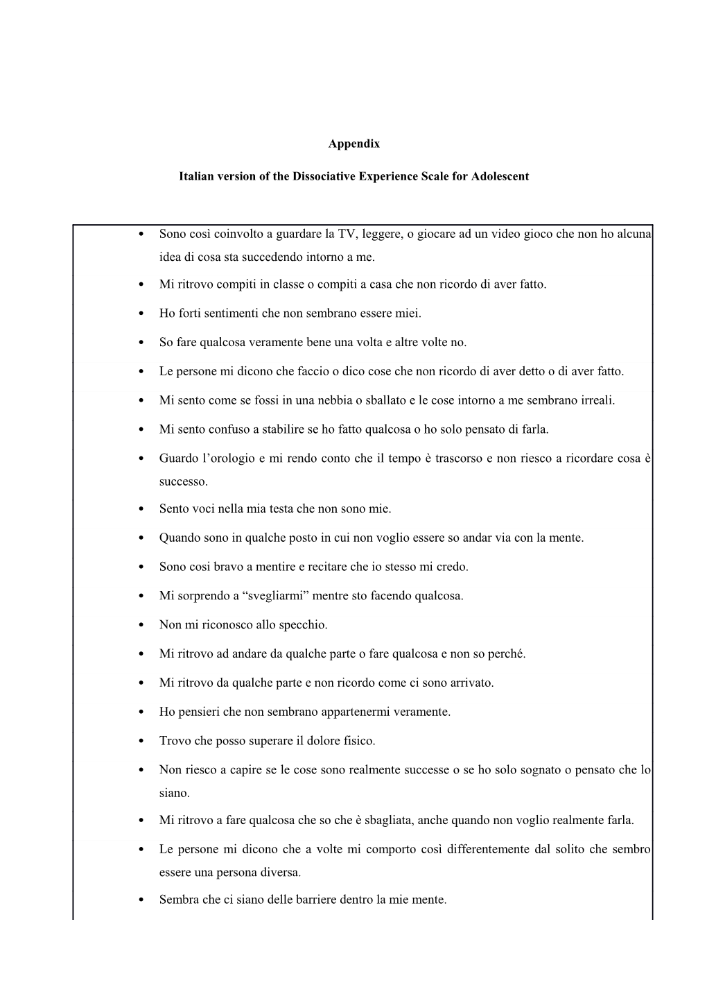 Italian Version of the Dissociative Experience Scale for Adolescent