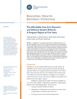 The Affordable Care Act's Payment and Delivery System Reforms