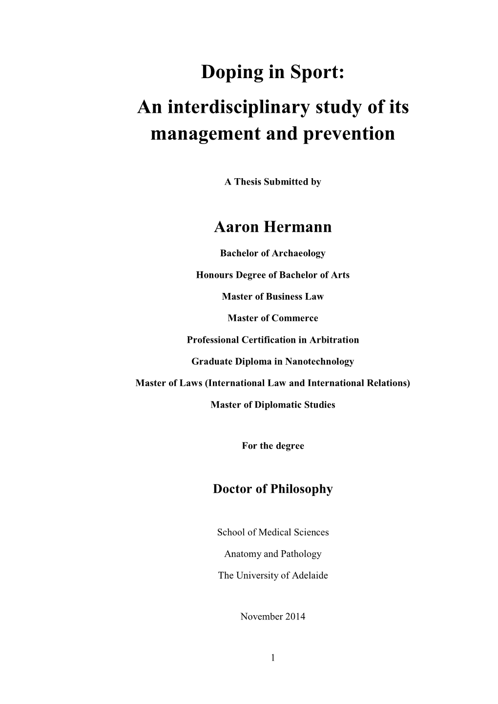 Doping in Sport: an Interdiscipliary Study of Its Management And