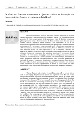 O Efeito De Panicum Racemosum X Spartina Ciliata Na Formação Das Dunas Costeiras Frontais No Extremo Sul Do Brasil