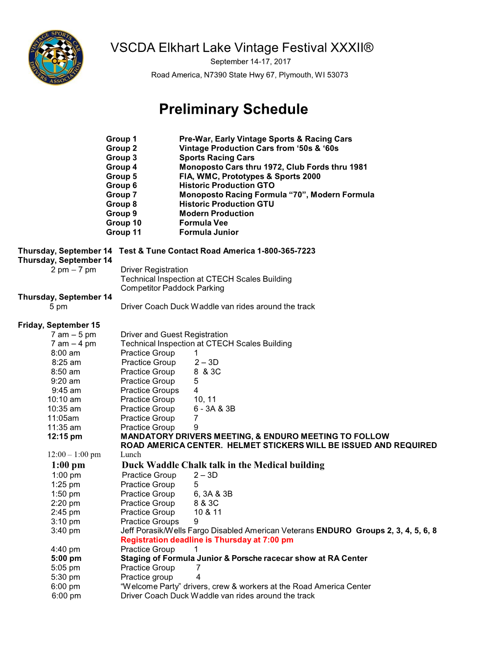 Preliminary Schedule