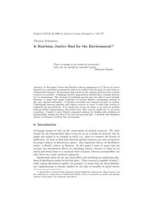 Is Rawlsian Justice Bad for the Environment?∗