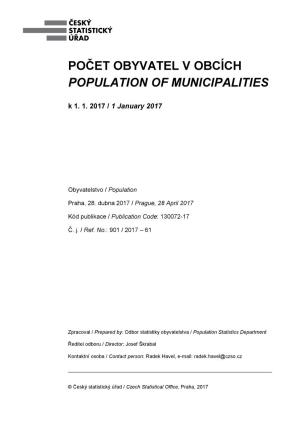 POČET OBYVATEL V OBCÍCH POPULATION of MUNICIPALITIES K 1