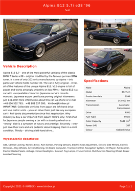 Alpina B12 5,7I E38 '96 Sold