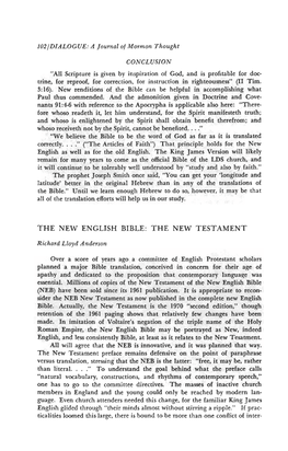 THE NEW ENGLISH BIBLE: the NEW TESTAMENT Richard Lloyd Anderson