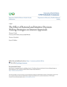 The Effect of Rational and Intuitive Decision-Making Strategies on Interest Appraisals" (2017)