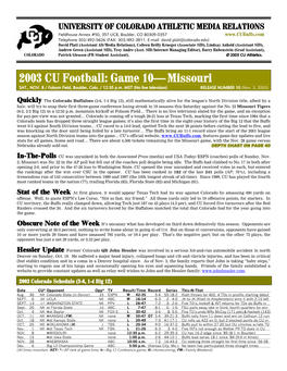 2003 CU Football: Game 10—Missouri