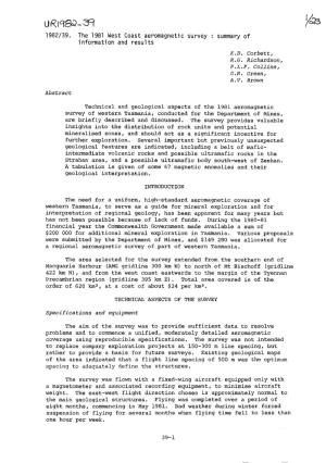 1982/39. the 1981 West Coast Aeromagnetic Survey Information