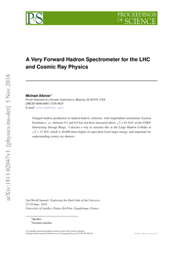 A Very Forward Hadron Spectrometer for the LHC and Cosmic Ray Physics