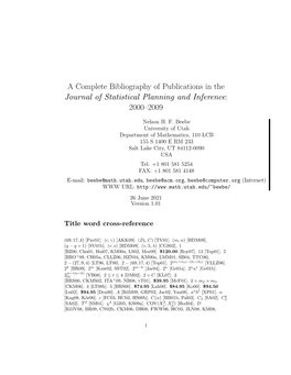 A Complete Bibliography of Publications in the Journal of Statistical Planning and Inference: 2000–2009