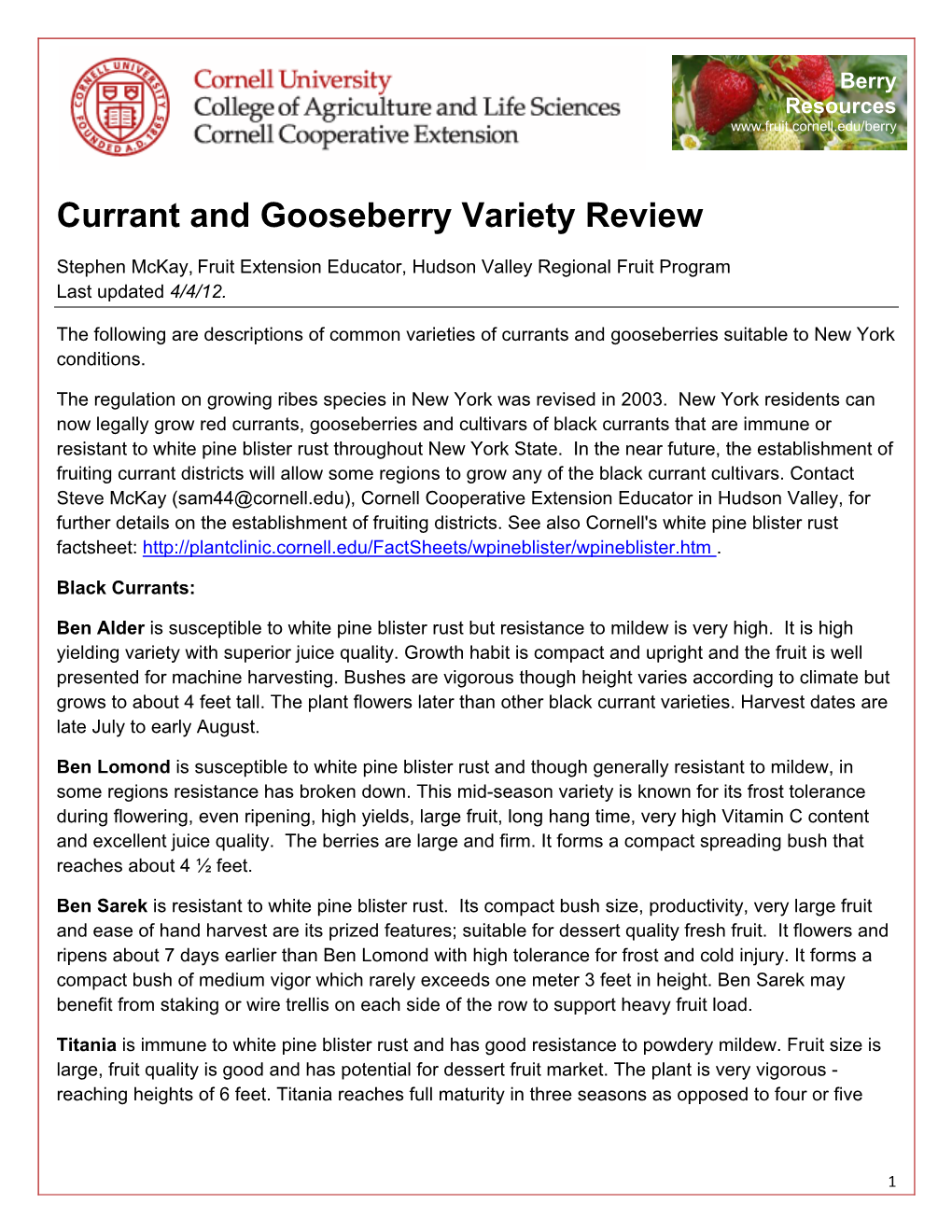 Currant and Gooseberry Variety Review