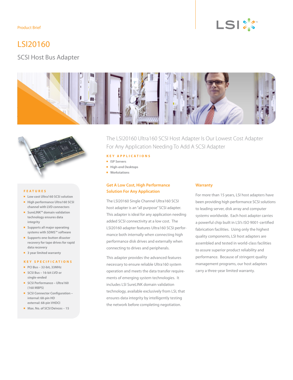 LSI20160 SCSI Host Adapter Product Brief