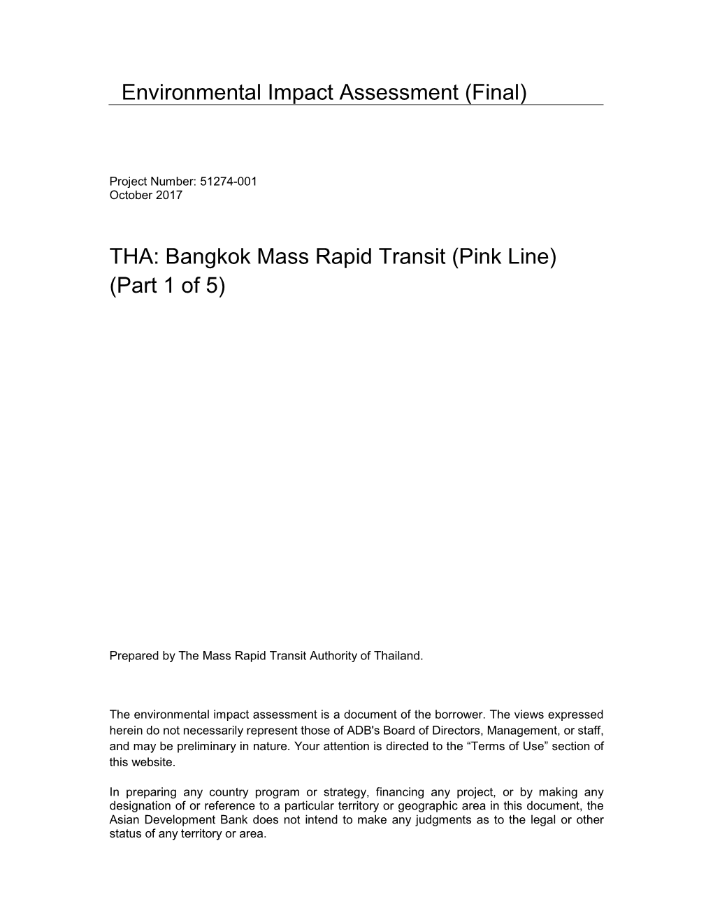 Environmental Impact Assessment (Final) THA: Bangkok Mass Rapid