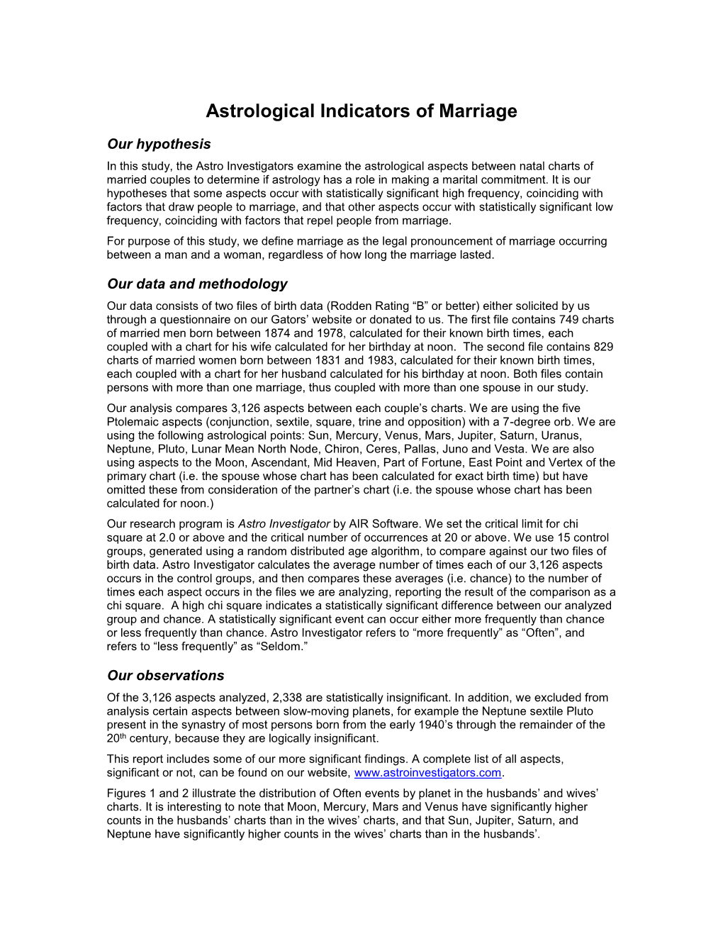 Marriage Synastry Research Project