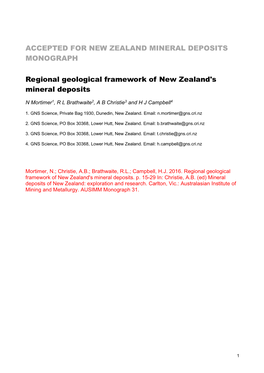 Accepted for New Zealand Mineral Deposits Monograph