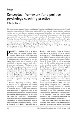 Conceptual Framework for a Positive Psychology Coaching Practice Jolanta Burke