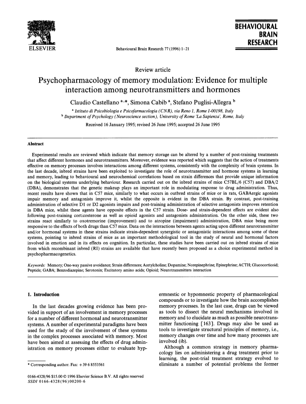 Psychopharmacology of Memory Modulation