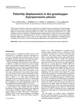 Paternity Displacement in the Grasshopper Eyprepocnemis Plorans