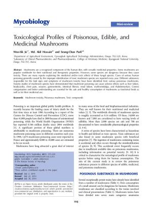 Toxicological Profiles of Poisonous, Edible, and Medicinal Mushrooms