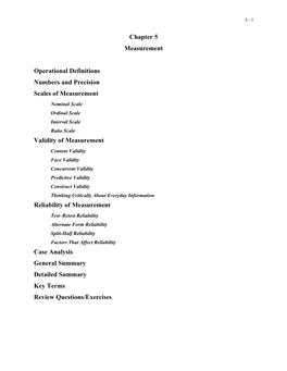 Chapter 5 Measurement Operational Definitions Numbers and Precision