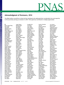 Acknowledgment of Reviewers, 2014