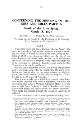 CONCERNING the MEETING of the ROSS and MILLS PARTIES North of the Alice Spring March 18, 1871 [By Mrs