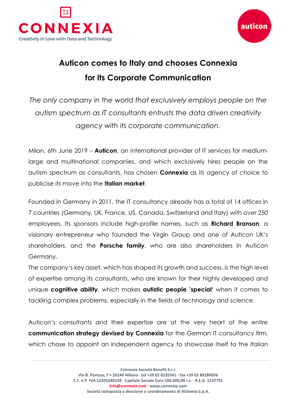 Auticon Comes to Italy and Chooses Connexia for Its Corporate Communication